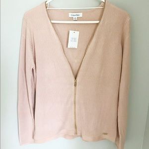 NWT Calvin Klein Blush Zip Up Sweater
